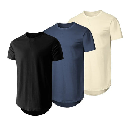 ✨Mens 3 Pack Hipster Hip Hop Longline Crewneck T-Shirt, Menswear Casual T-shirt Tops