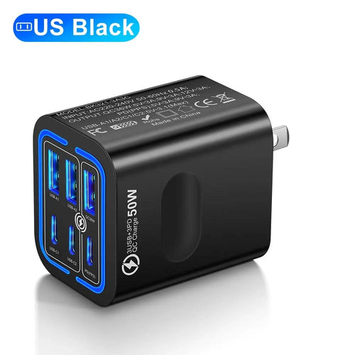 Portable Multi Port Charging Station 50W, 6-Port USB C & USB A