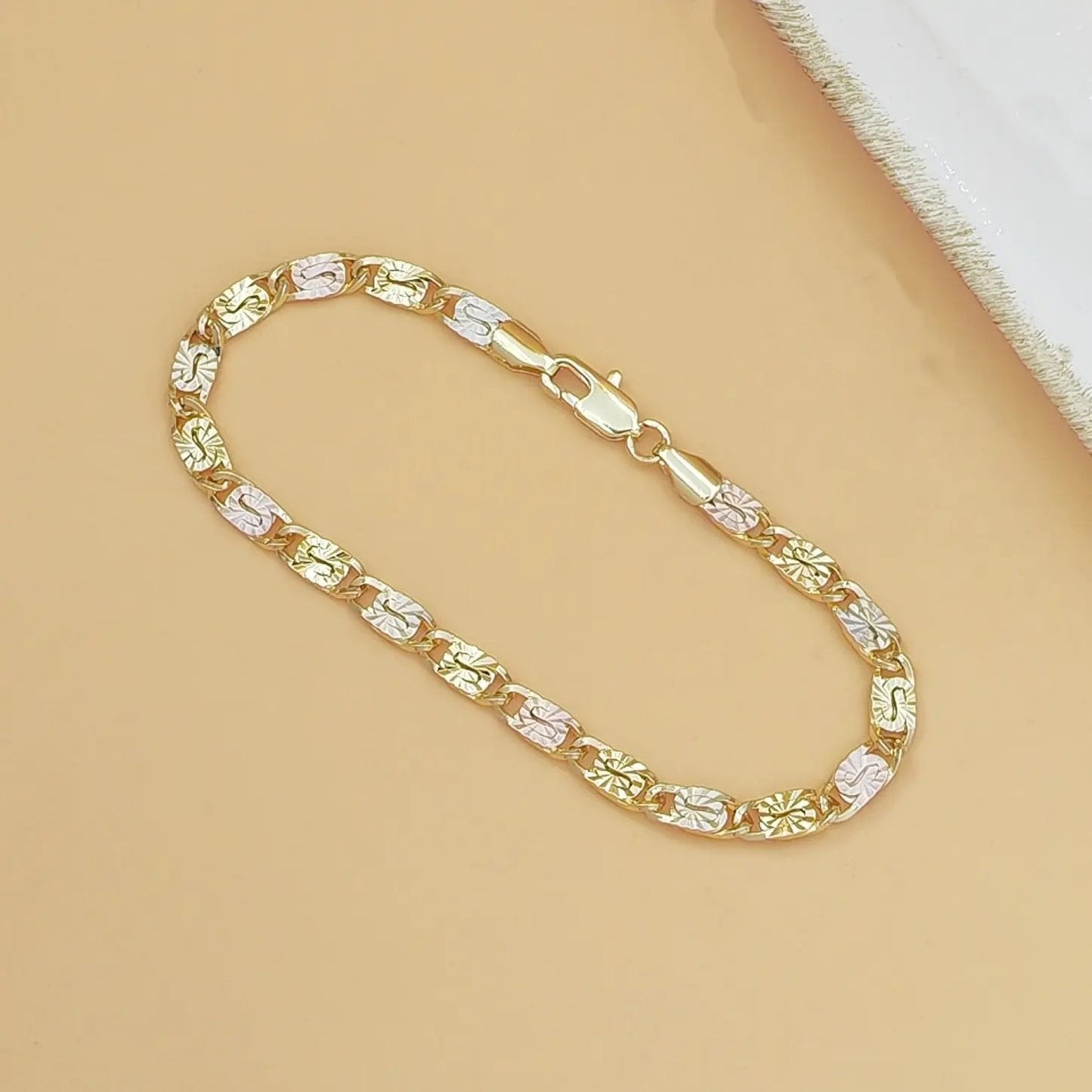 14K Gold Tri-Color Mariner Link Bracelet for Women