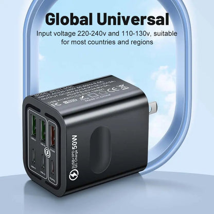 Portable Multi Port Charging Station 50W, 6-Port USB C & USB A