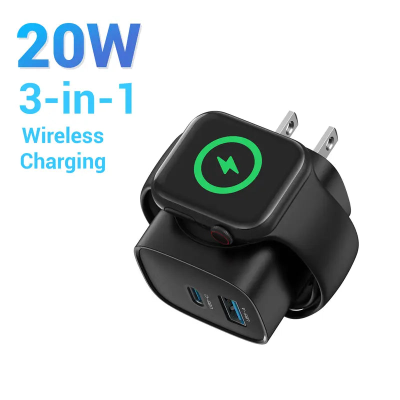 3-in-1 Magnetic Wireless Cordless PD USB-C Wall Charger Block