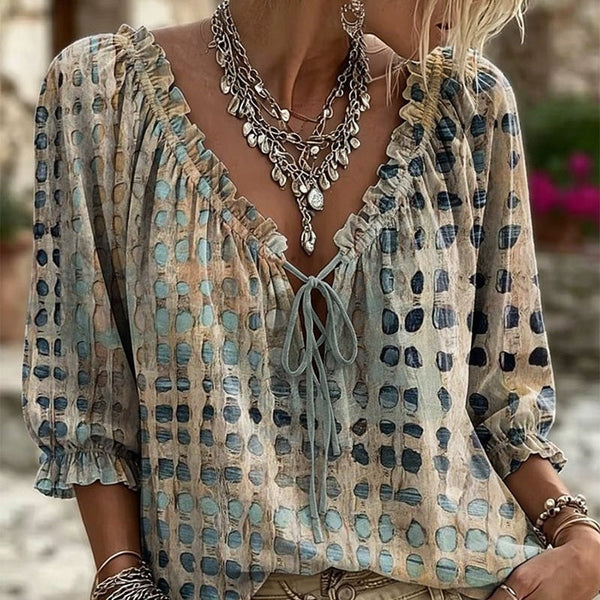 Polka Dot Lace Up Blouse