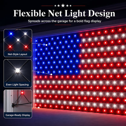 🇺🇸 4th Of July Garage Flag Net Lights📏16.1 ft × 6.9 ft