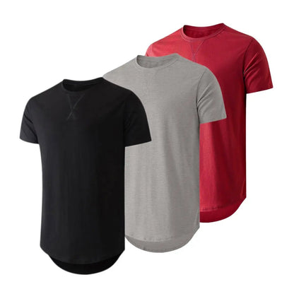 ✨Mens 3 Pack Hipster Hip Hop Longline Crewneck T-Shirt, Menswear Casual T-shirt Tops