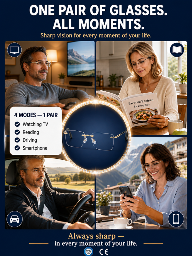 👓  See clearly near and far without swapping glasses.