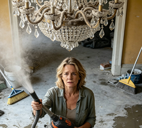 Hard high-area chandelier cleaning