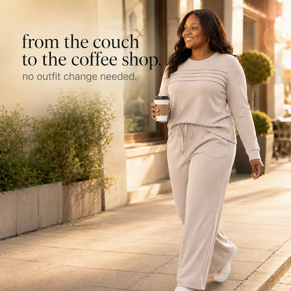 Women's Crew Neck Top and Drawstring Pants Casual Set