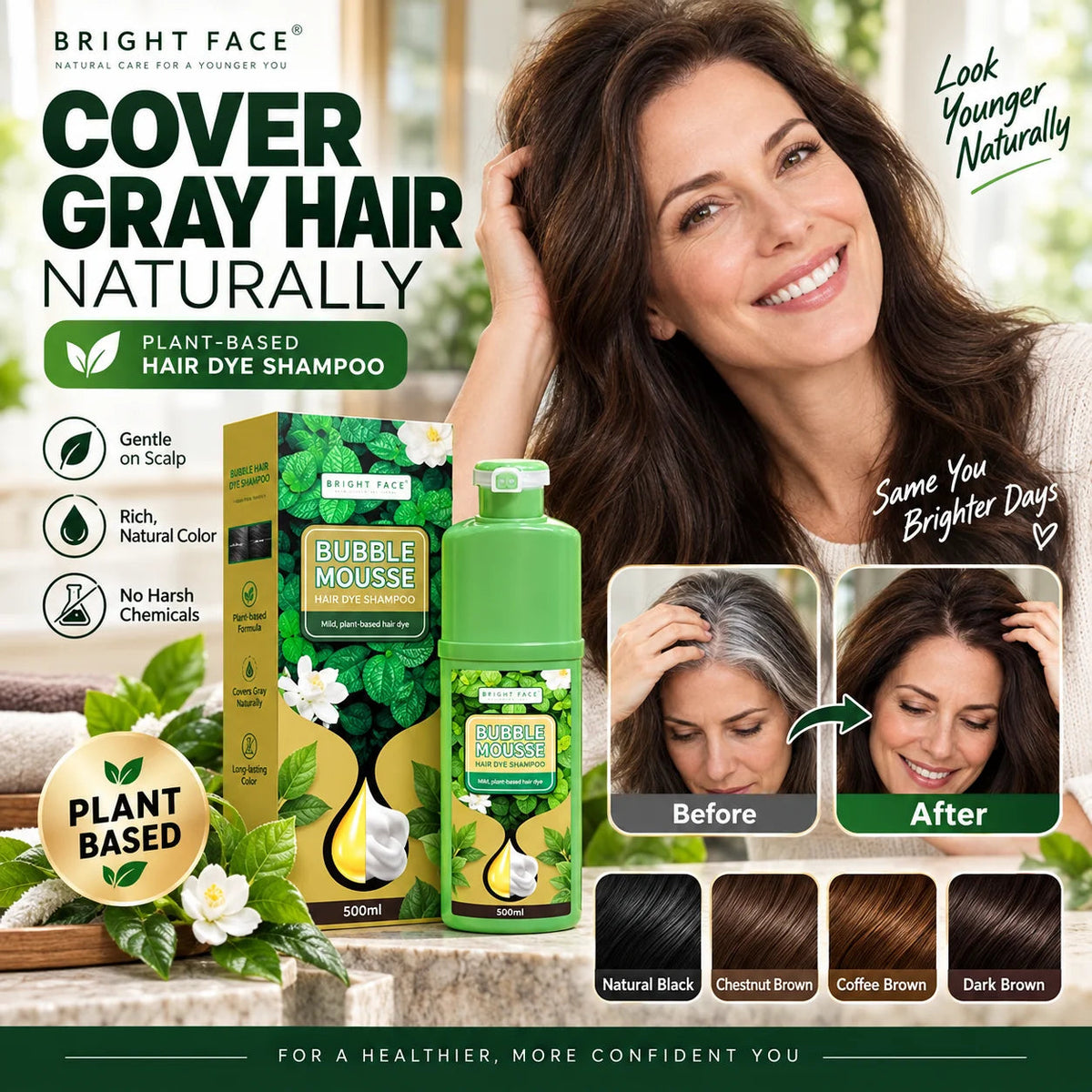 💞Black Friday Sale 50% OFF!!💇‍♀️💈Long-Lasting Plant-Based Bubble Mousse Hair Dye Shampoo, Gentle At-Home Gray Hair Coverage🛡️👍