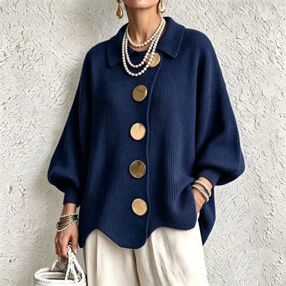Women's French Knit Cardigan Metal Buttons Irregular Hem