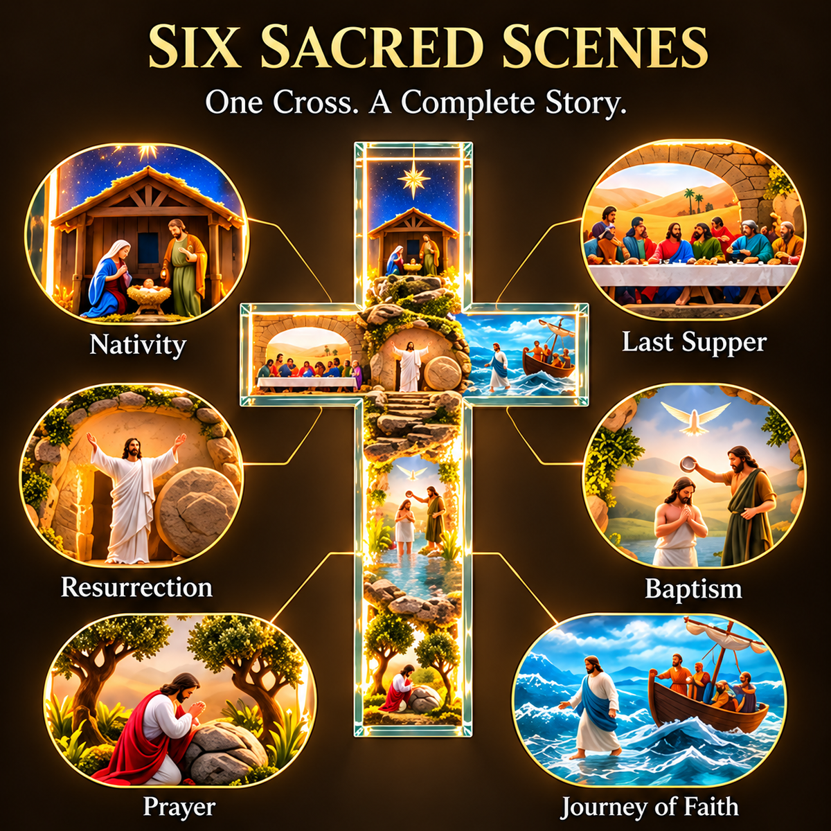 ✨ Last Day – 49% OFF!✝️The Story of Jesus in 6 Scenes Cross Lamp
