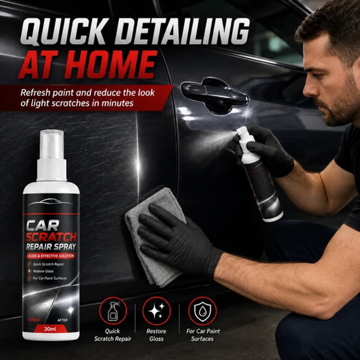 🚗Universal Car Scratch Repair Spray – Erases light scratches, swirl marks & scuffs fast.🛡️