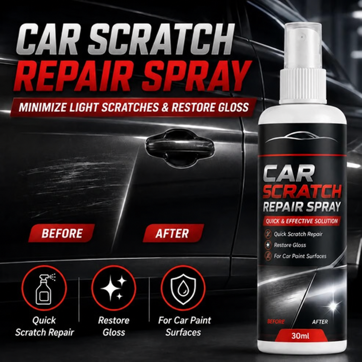 🚗Universal Car Scratch Repair Spray – Erases light scratches, swirl marks & scuffs fast.🛡️