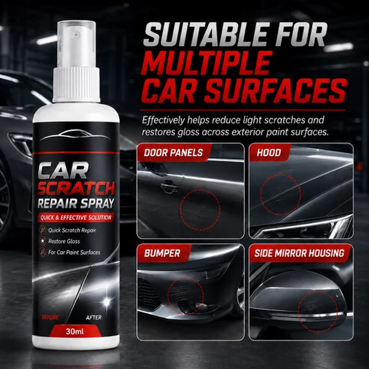 🚗Universal Car Scratch Repair Spray – Erases light scratches, swirl marks & scuffs fast.🛡️